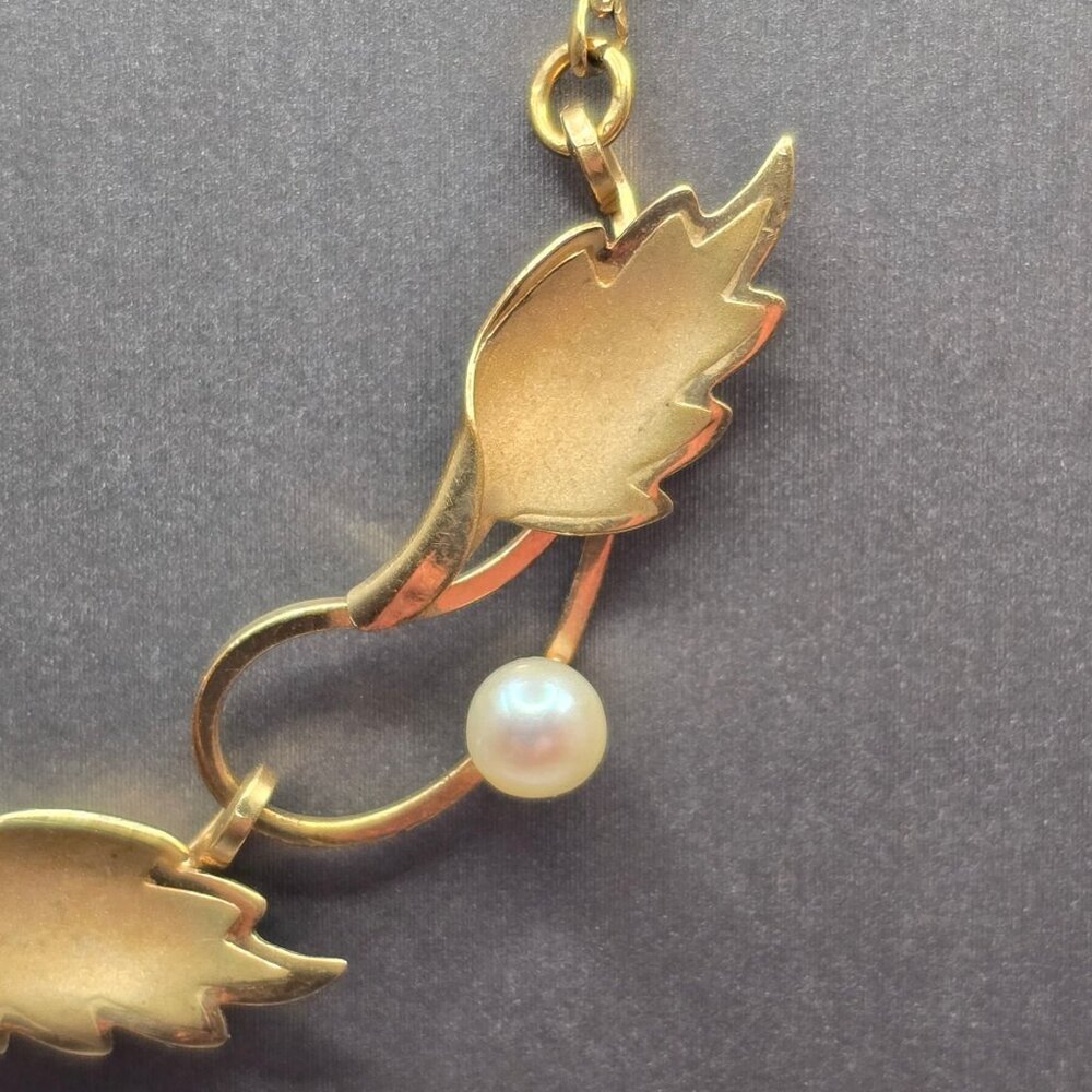 VTG De Curtis DEC 14K Gold Filled Pearl Leaf Choker Necklace 14" Mid‑Century 50s - Picture 2 of 16